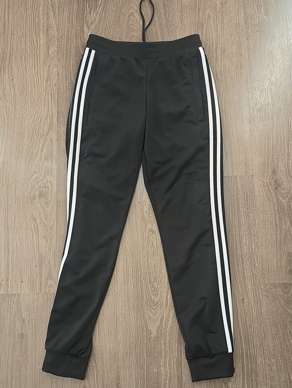 Adidas Black Track Joggers with White Stripes on the Side